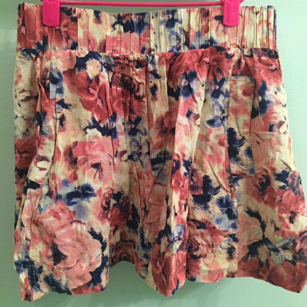 Pink and navy blue floral skirt